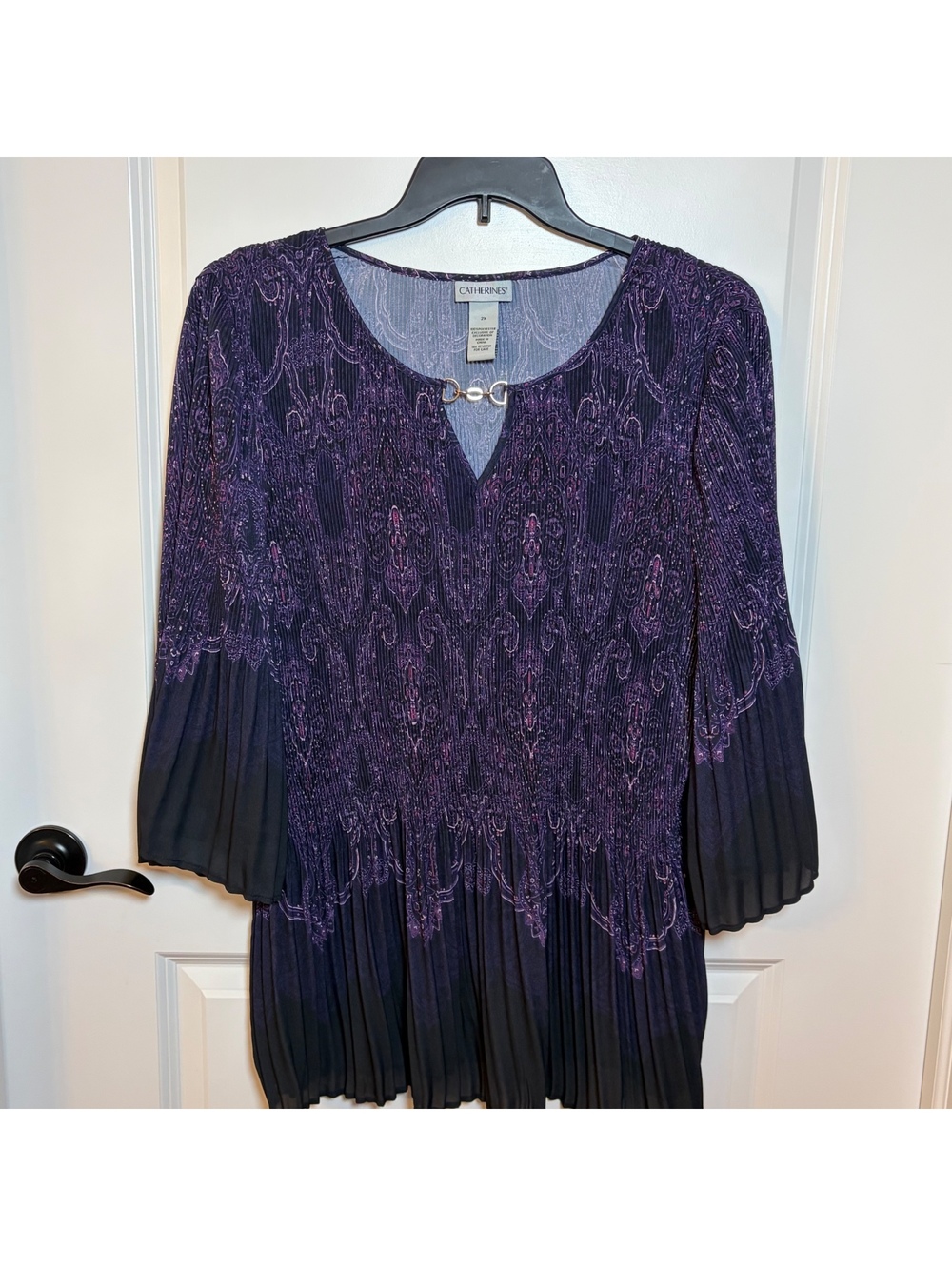 Catherines Women's Purple and Black Pleated Blouse Size 2X